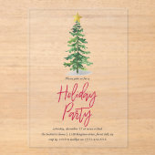Weihnachtsfeier im Wasserfarben Pine Tree Acryleinladungen (Vorderseite)