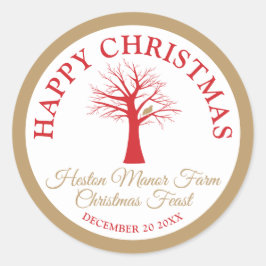 Weihnachtsfeier in einer Farbe Rot und Gold Runder Aufkleber