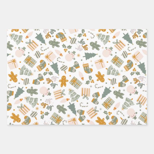 Weihnachtsfeier in Grün und Gold Geschenkpapier Set (Vorderseite)