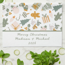 Weihnachtsfeier in Grün und Gold Geschirrtuch