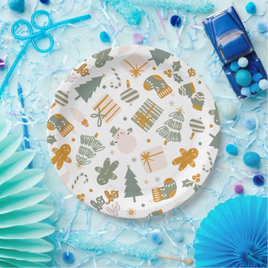 Weihnachtsfeier in Grün und Gold Pappteller (Party)