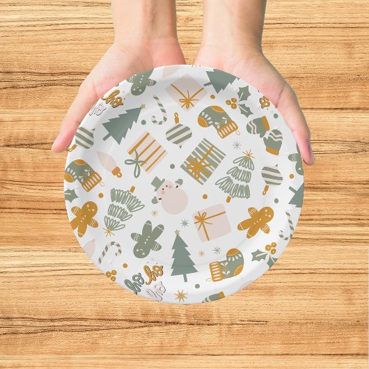 Weihnachtsfeier in Grün und Gold Pappteller