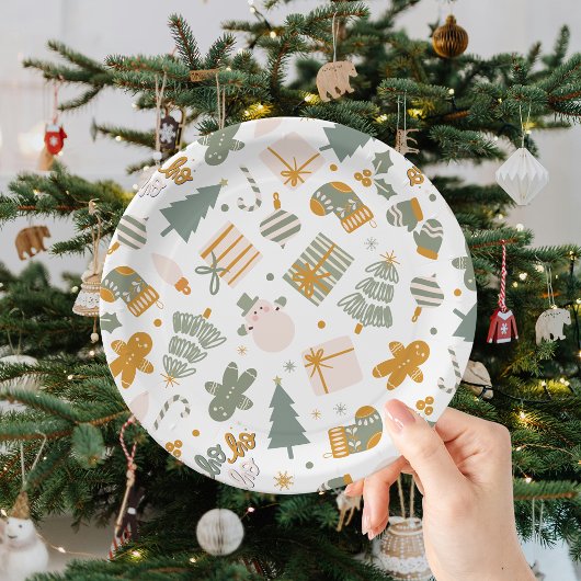 Weihnachtsfeier in Grün und Gold Pappteller