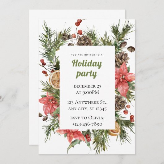 Weihnachtsfeier in Grün und Rot Einladung (Vorne/Hinten)