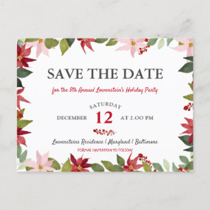 Weihnachtsfeier in Poinsettia Save the Date Ankündigungspostkarte