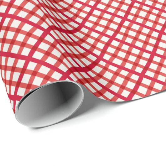 Weihnachtsfeier in Red Gingham überprüft Geschenkpapier (Rolleneckpunkt)