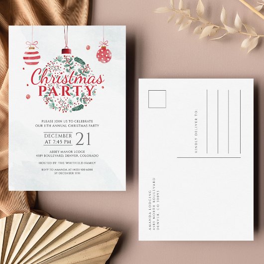 Weihnachtsfeier in Rot und Grün Einladungspostkarte