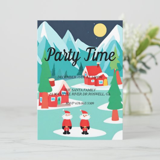 Weihnachtsfeier in Santa NorthPole Einladung (Stehend Vorderseite)