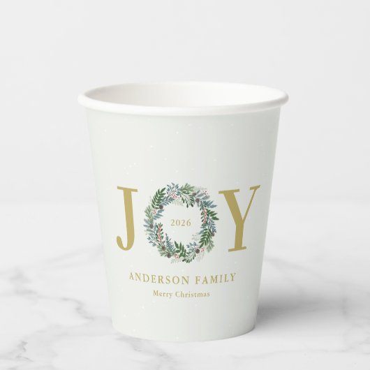 Weihnachtsfeier "Joy" Pappbecher (Vorderseite)