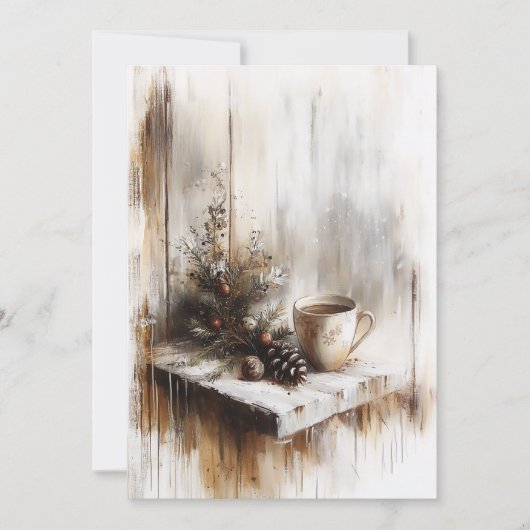 Weihnachtsfeier Kaffeekitte Ölmalerei Feiertagskarte (Vorderseite)