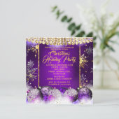 Weihnachtsfeier lila Gold Bauschnee Einladung (Stehend Vorderseite)