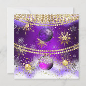 Weihnachtsfeier lila Gold Bauschnee Einladung (Rückseite)
