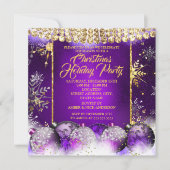 Weihnachtsfeier lila Gold Bauschnee Einladung (Vorderseite)