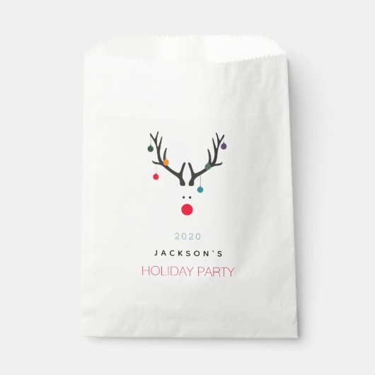 Weihnachtsfeier lustige Rentiere weiß rot Geschenktütchen (Vorderseite)
