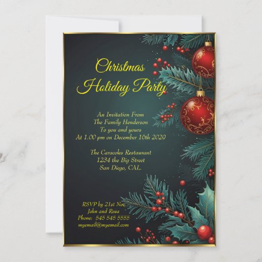 Weihnachtsfeier Mistletoe Rote Baubles Einladung (Vorderseite)
