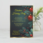 Weihnachtsfeier Mistletoe Rote Baubles Einladung (Stehend Vorderseite)