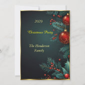 Weihnachtsfeier Mistletoe Rote Baubles Einladung (Rückseite)