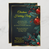 Weihnachtsfeier Mistletoe Rote Baubles Einladung (Vorne/Hinten)