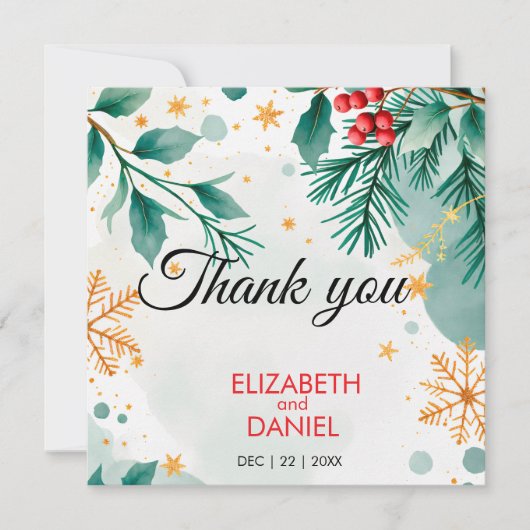 Weihnachtsfeier mit Aquarellfarbe Dankeschön Karte (Vorderseite)