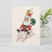 Weihnachtsfeier mit einer Maus, die auf Karten häl (Stehend Vorderseite)