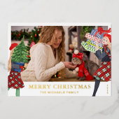 Weihnachtsfeier mit Foto Folien Feiertagskarte (Vorderseite)