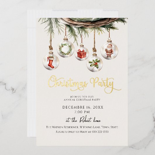 Weihnachtsfeier mit Glasschmuck Folieneinladung (Briefumschlag)