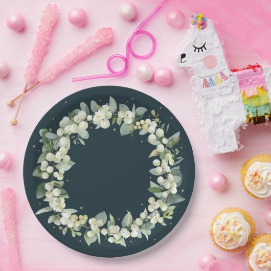 Weihnachtsfeier mit grüner Snowberge Pappteller (Party)