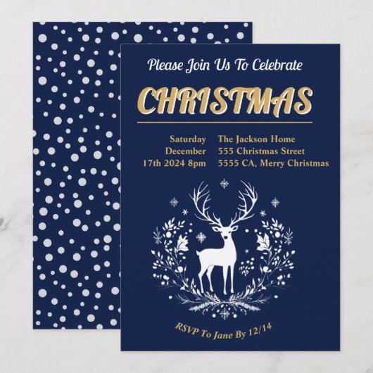 Weihnachtsfeier mit Hirsch Einladung (Vorne/Hinten)