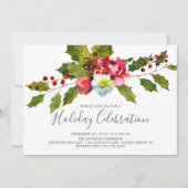 Weihnachtsfeier mit Holly Floral Einladung (Vorderseite)