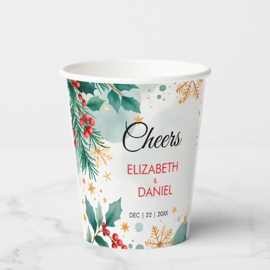 Weihnachtsfeier mit Holly Pappbecher (Rückseite)