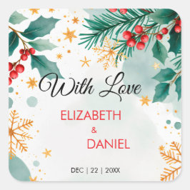 Weihnachtsfeier mit Holly Quadratischer Aufkleber