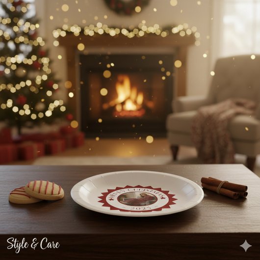 Weihnachtsfeier mit individuellem Foto und Text Pappteller