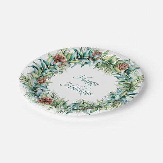 Weihnachtsfeier mit Pinecones Pappteller (Schrägansicht)