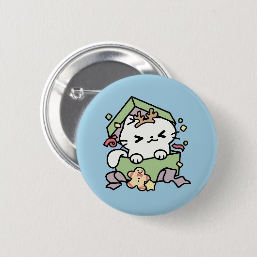 Weihnachtsfeier mit Purr-ty-Time Cat Button (Vorne & Hinten)