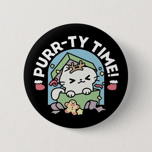 Weihnachtsfeier mit Purr-ty-Time Cat Button (Vorderseite)