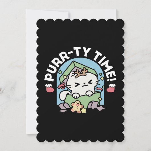 Weihnachtsfeier mit Purr-ty-Time Cat Einladung (Vorderseite)
