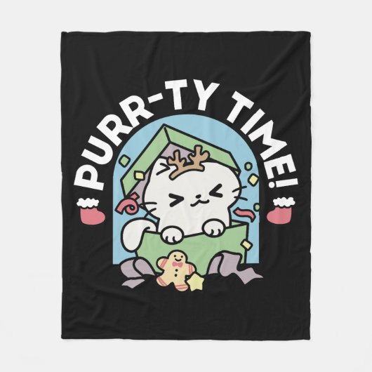 Weihnachtsfeier mit Purr-ty-Time Cat Fleecedecke (Vorderseite)