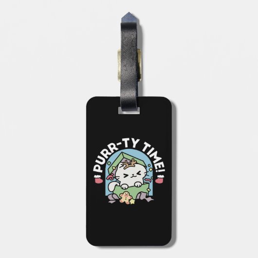 Weihnachtsfeier mit Purr-ty-Time Cat Gepäckanhänger (Rückseite vertikal)