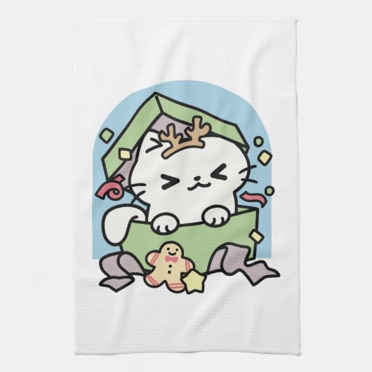Weihnachtsfeier mit Purr-ty-Time Cat Geschirrtuch (Vertikal)