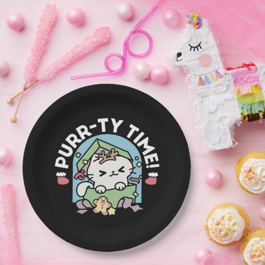 Weihnachtsfeier mit Purr-ty-Time Cat Pappteller (Party)