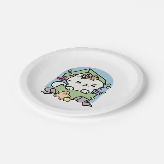 Weihnachtsfeier mit Purr-ty-Time Cat Pappteller (Schrägansicht)