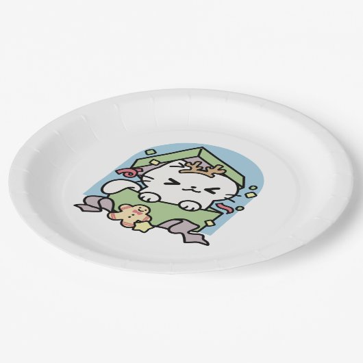 Weihnachtsfeier mit Purr-ty-Time Cat Pappteller (Schrägansicht)