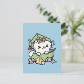 Weihnachtsfeier mit Purr-ty-Time Cat Postkarte (Stehend Vorderseite)