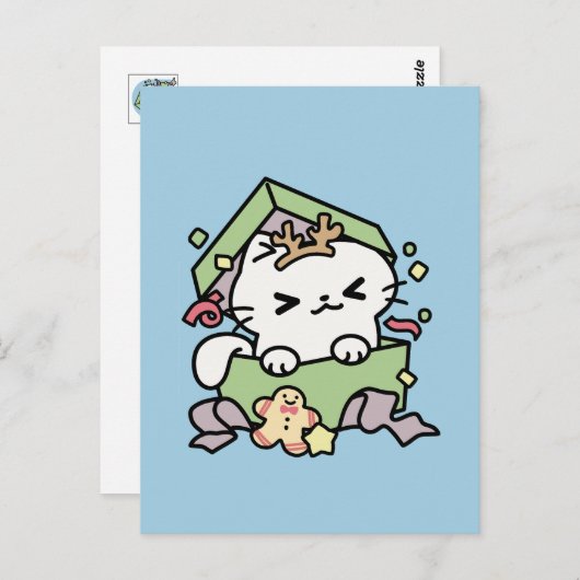 Weihnachtsfeier mit Purr-ty-Time Cat Postkarte (Vorne/Hinten)