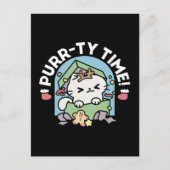 Weihnachtsfeier mit Purr-ty-Time Cat Postkarte (Vorderseite)
