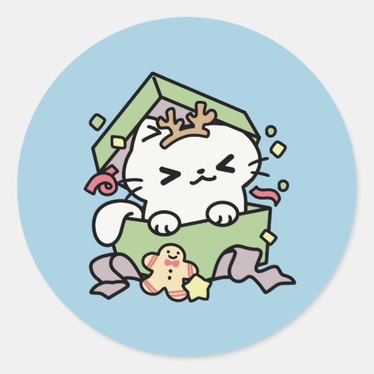 Weihnachtsfeier mit Purr-ty-Time Cat Runder Aufkleber (Vorderseite)
