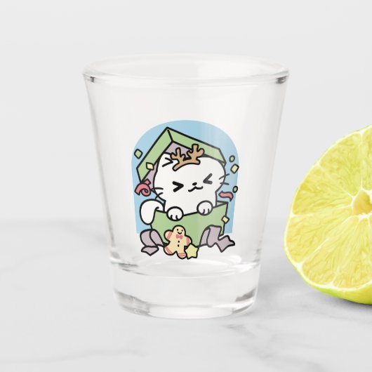 Weihnachtsfeier mit Purr-ty-Time Cat Schnapsglas (Vorderseite)