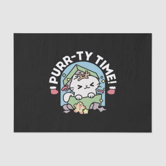 Weihnachtsfeier mit Purr-ty-Time Cat Seidenpapier (Vorderseite)