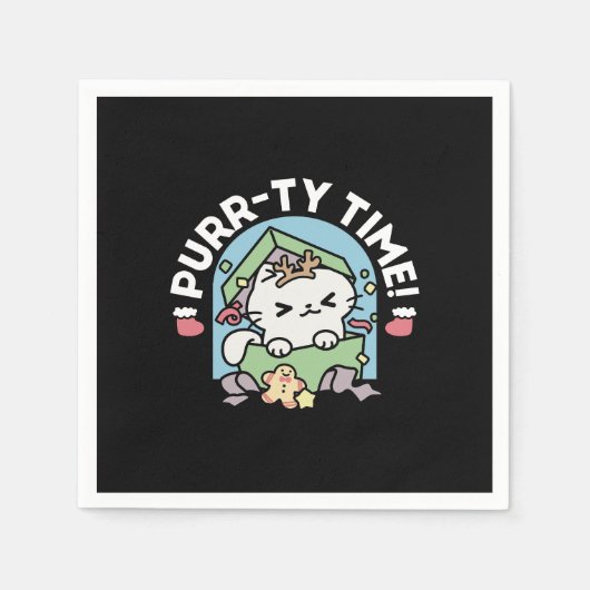 Weihnachtsfeier mit Purr-ty-Time Cat Serviette (Vorderseite)