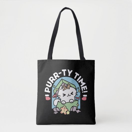 Weihnachtsfeier mit Purr-ty-Time Cat Tasche (Vorderseite)